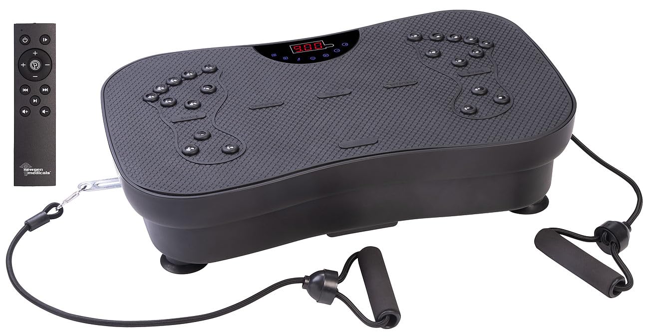 Newgen Medicals Heimtrainer: Vibrationsplatte mit 180 Stufen, LED-Display, Bluetooth & Lautsprecher (Fitness-Vibrationsplatte, Muskeltraining, Musik)