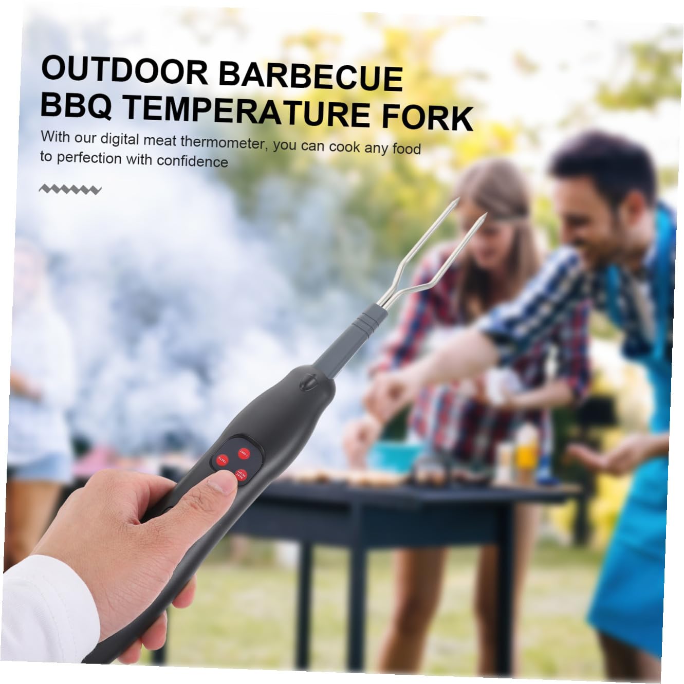 DOITOOL Digitales Bbq Thermometer mit Fleischgabel aus Abs für Präzise Temperaturmessung und Leicht Ablesbares Display zum Grillen und Braten im Außenbereich
