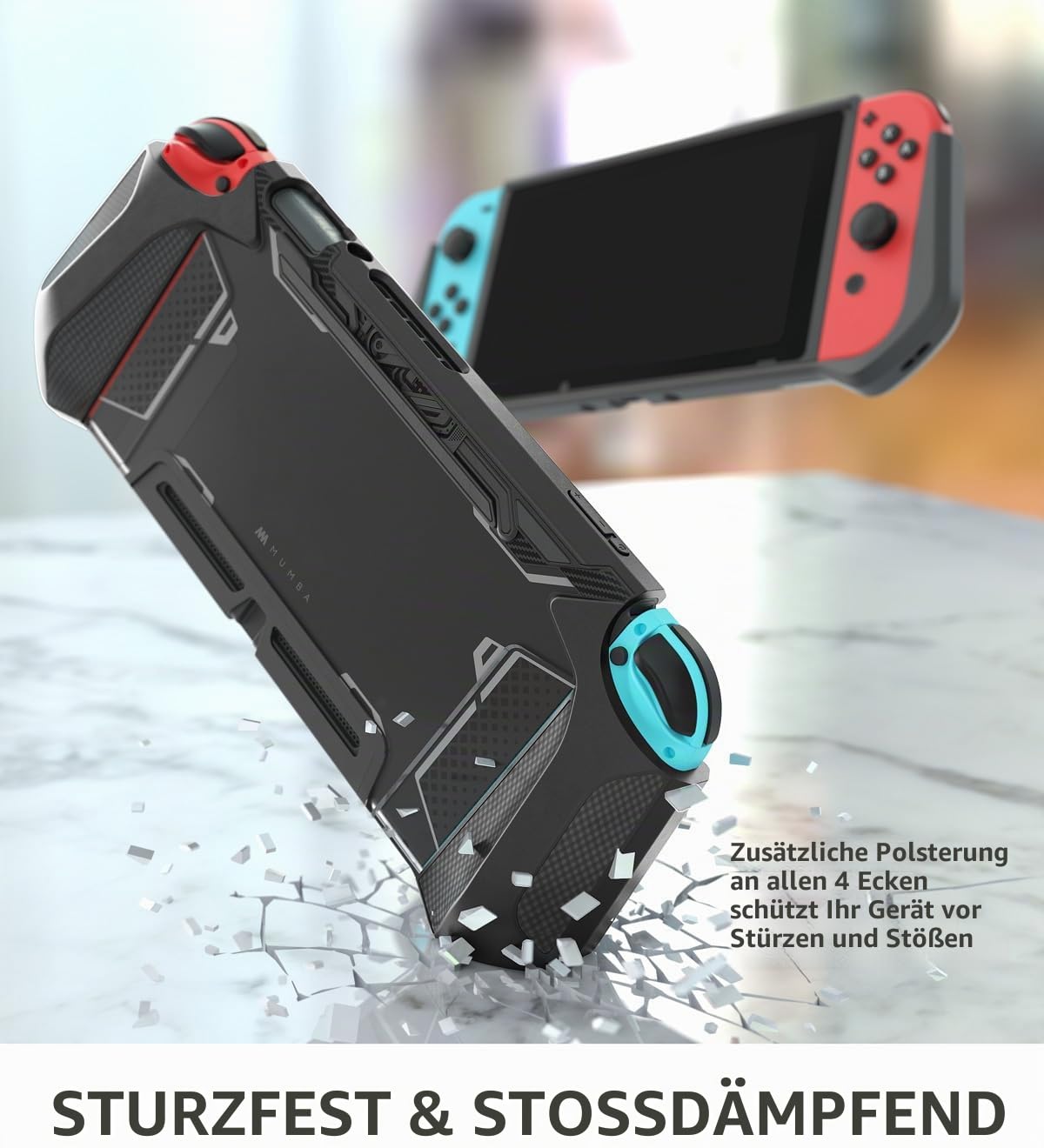 mumba Hülle für Nintendo Switch Robuste Schutzhülle Hybrid TPU Griff Case Cover [Blade Series] Kompatibel mit Nintendo Switch Konsole und Joy-Con Controller (Schwarz), Schwarz