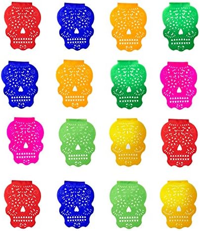 TIO Chente's Pack of 3 Day of The Dead Papel Picado Calaveritas Paper Banners with 16 Panels - Great for Mexican Party Fiesta Decorations
