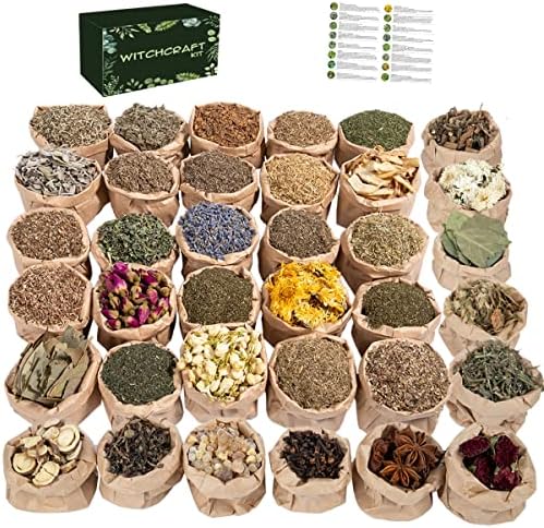 KINGBOCH Dried Herbs for Witchcraft, 36Pcs Witchcraft Supplies for Witchcraft, Pagan, Rituals, Witch Spells, Wiccan Supplies and Tools Gifts for Beginner Experienced