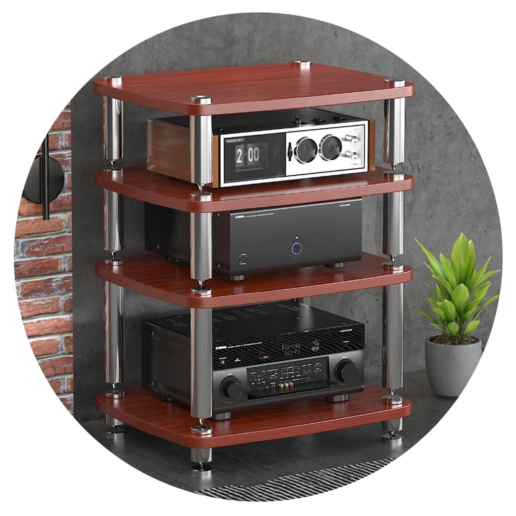 MollyYou 4-Layer HIFI Audio Cabinet HiFi Racks And Stands Audio Rack Cabinet AV Shelf TV Table Stand - Absorbing Feet - 4Tier, Brown, 60 * 48 * 76cm
