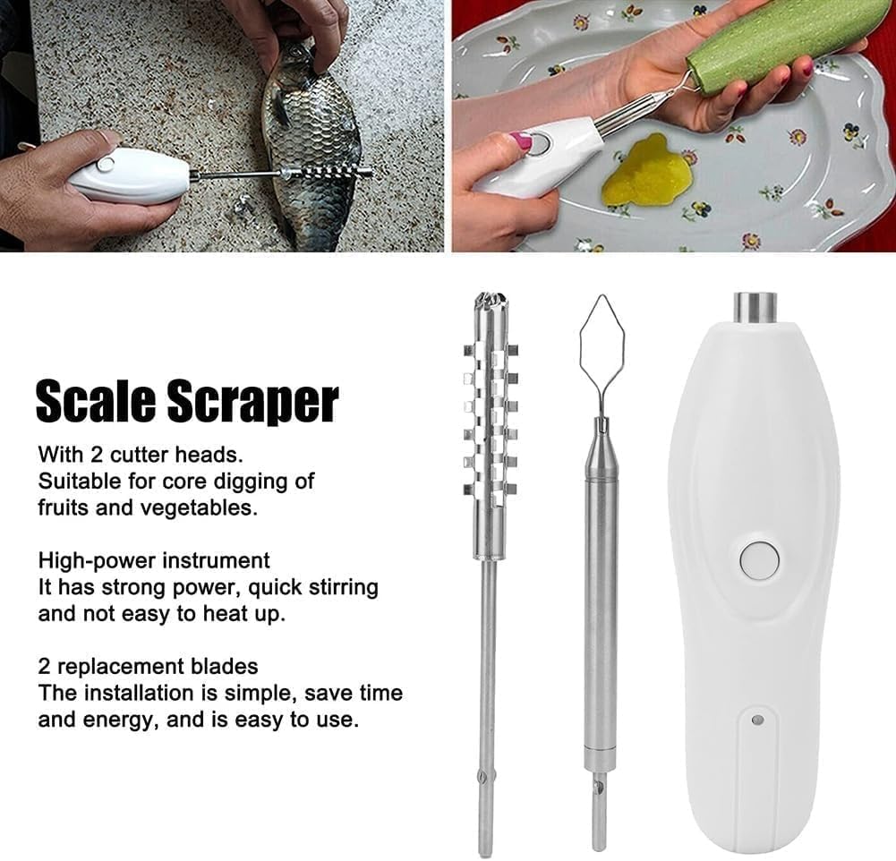 Electric Fruit Corers, Fish Scale Remover Cleaner, Multifunctional Fruit Digging Vegetable Corer, with 2 Cutter Heads, Rechargeable, for Home Kitchen