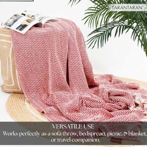Image of Tarantaran All Season Cotton Weaved Throw Blanket for Bed /Sofa 50x70 INCHES (Red)