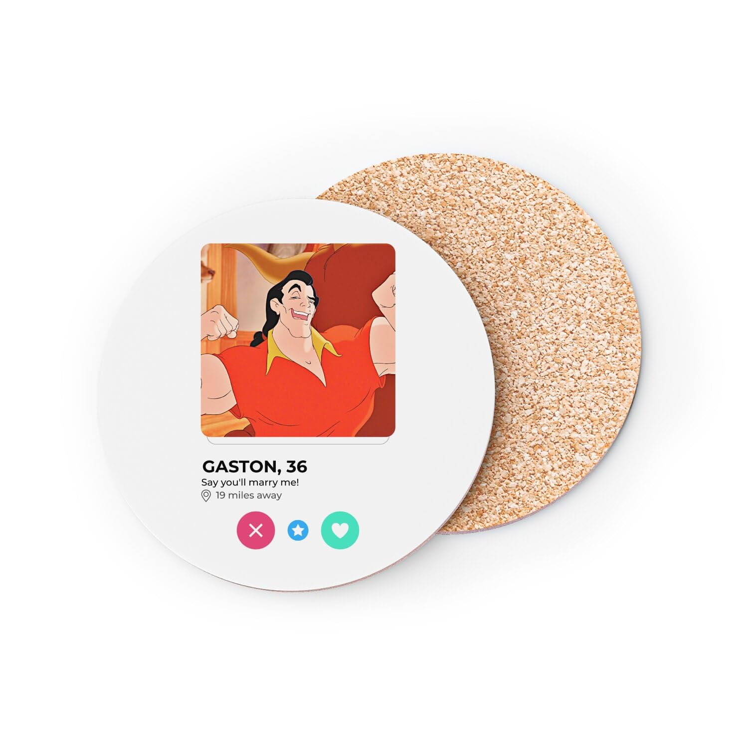 Gaston Beauty and The Beast Social Network Meeting Love Round Coaster - 1 Unit (95 x 95 mm)