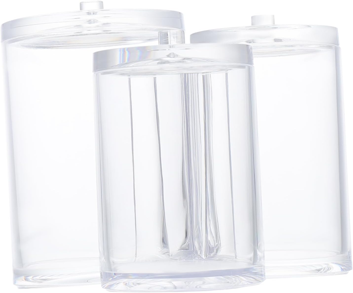 Triple Compartment Box Cotton Swab Holder Lid Toiletry Organizer Dustproof Storage Tube Acrylic Makeup Organizer