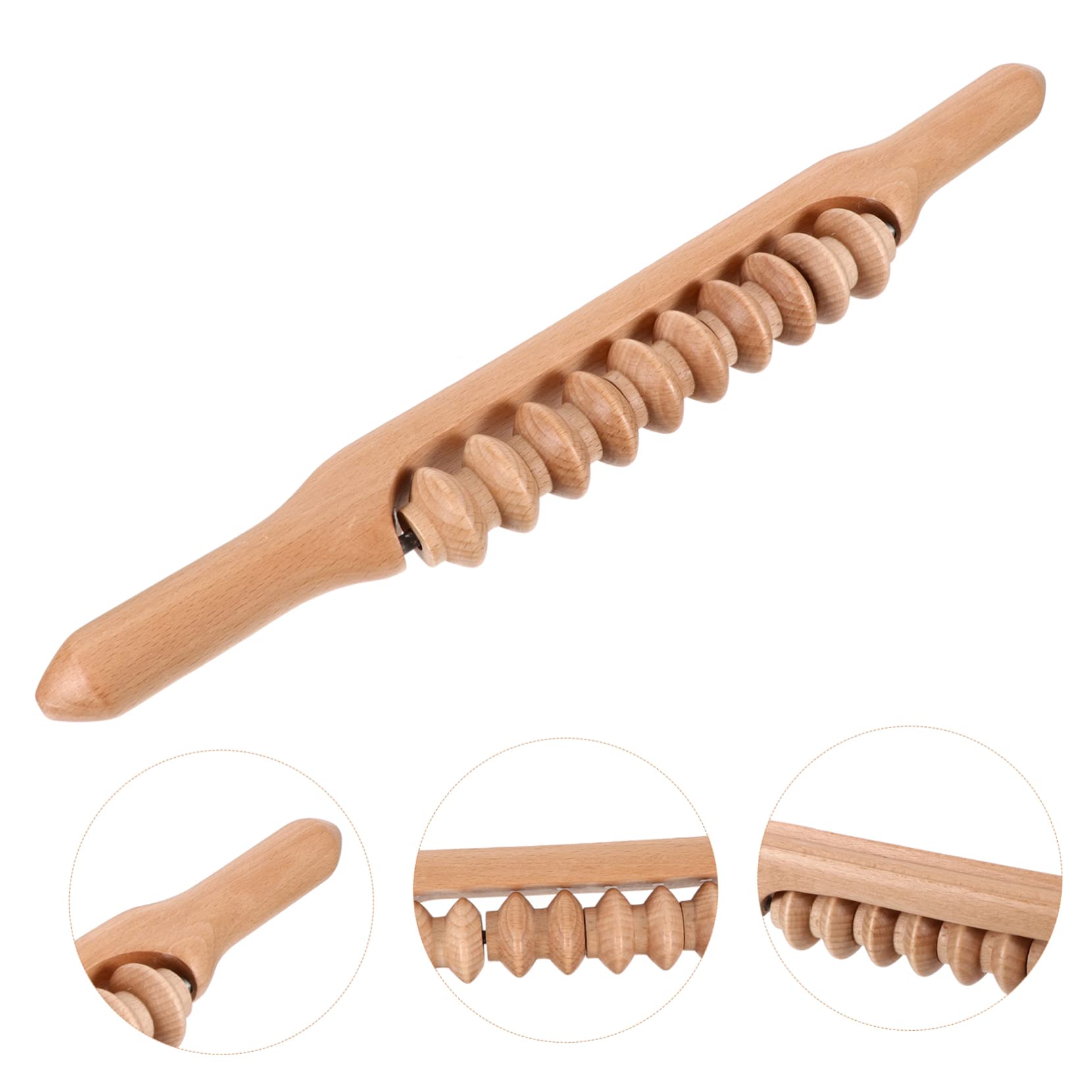 SECFOU Holz Massageroller Stick 43cm Mit Rutschfestem Griff Manuelle Therapie Massage Faszienroller Muskelentspannung Rücken Beine Nacken Wellness Sport