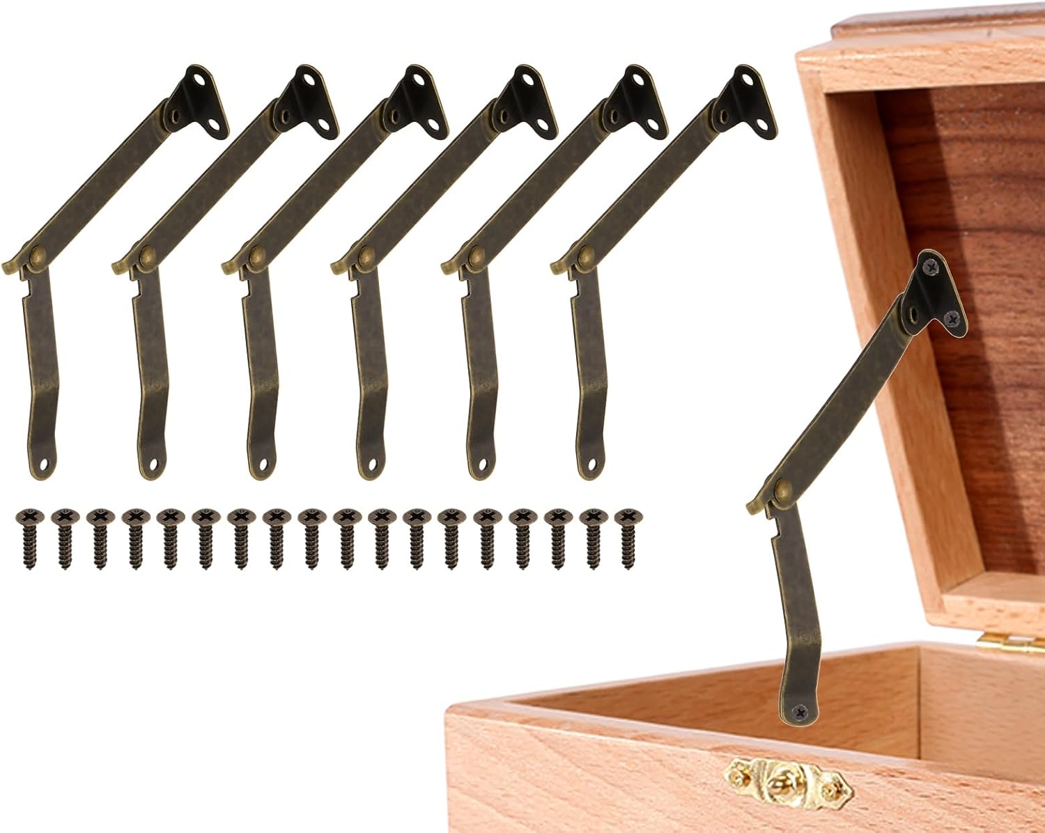 uxcell 4Pcs Folding Lid Support Hinges, 3.5" 180 Degree Rotatable Hinges, Iron Lid Stay Hinge for for Cabinets Wardrobe Wooden Jewelry Box Cupboard Storage Shelve, Bronze Tone