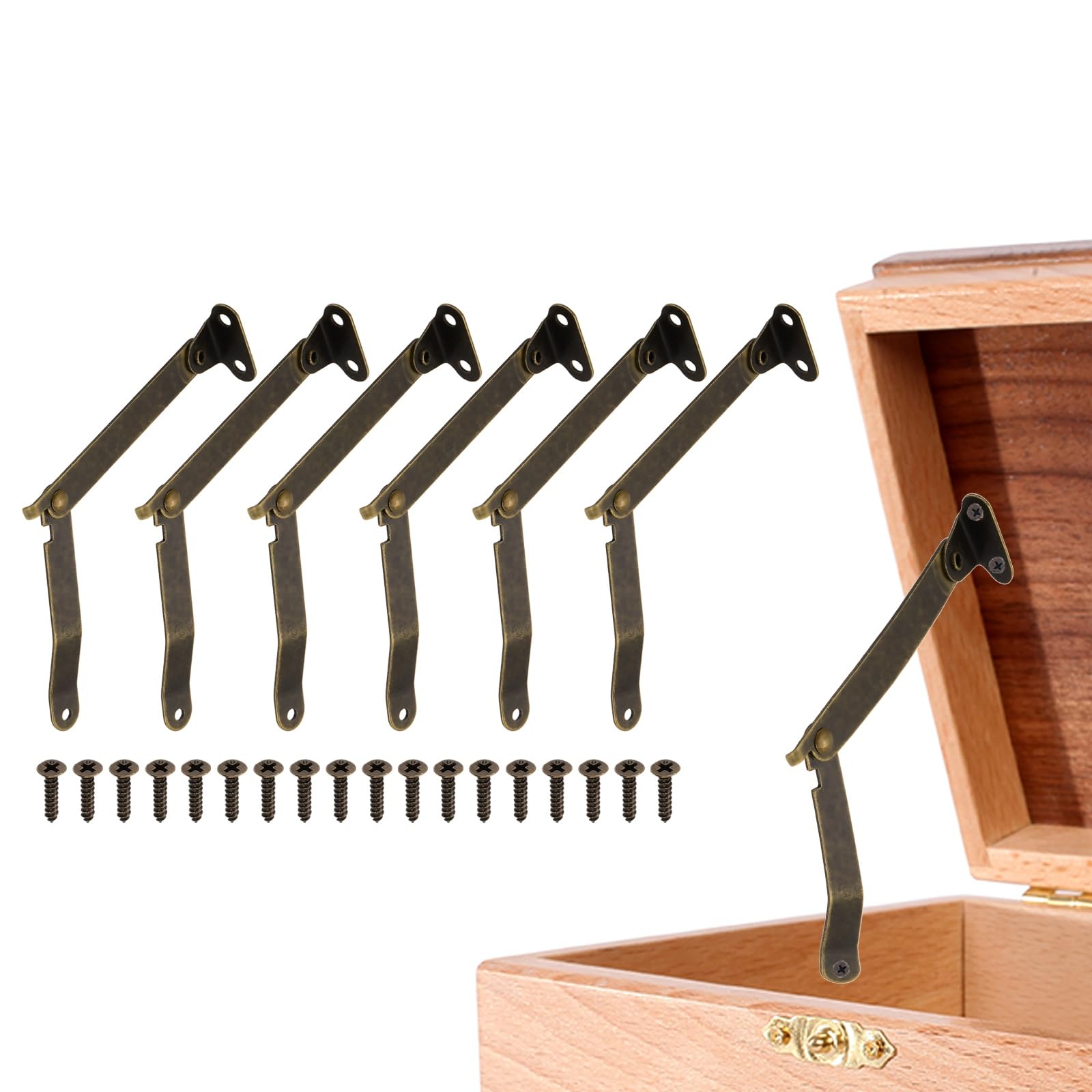 sourcing map 6Pcs Folding Lid Support Hinges, 3.5" 180 Degree Rotatable Hinges, Iron Lid Stay Hinge for for Cabinets Wardrobe Wooden Jewelry Box Cupboard Storage Shelve, Bronze Tone