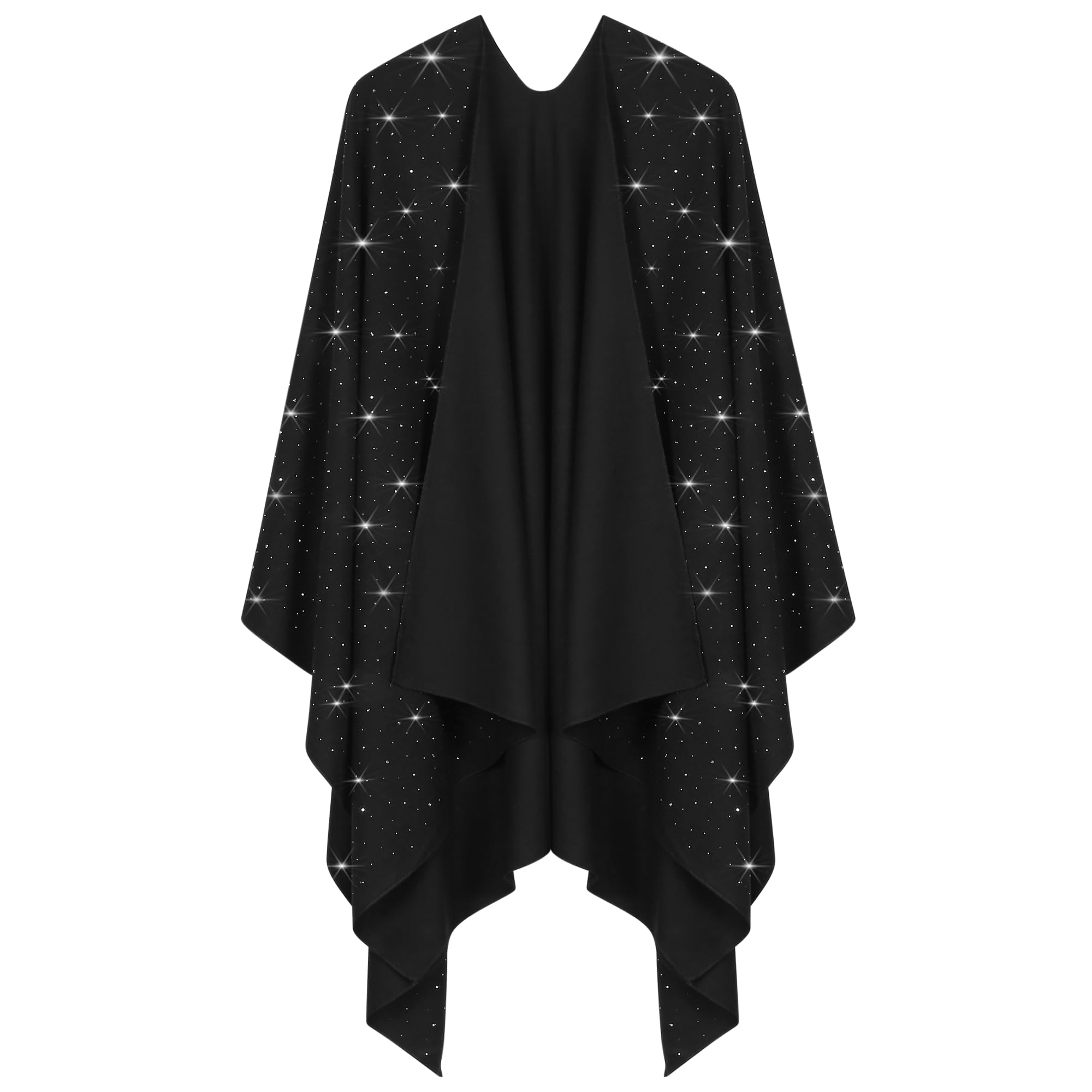 Womens Rhinestones Open Front Poncho Shawl Wrap Cape Ruana Travel Blanket Cardigan