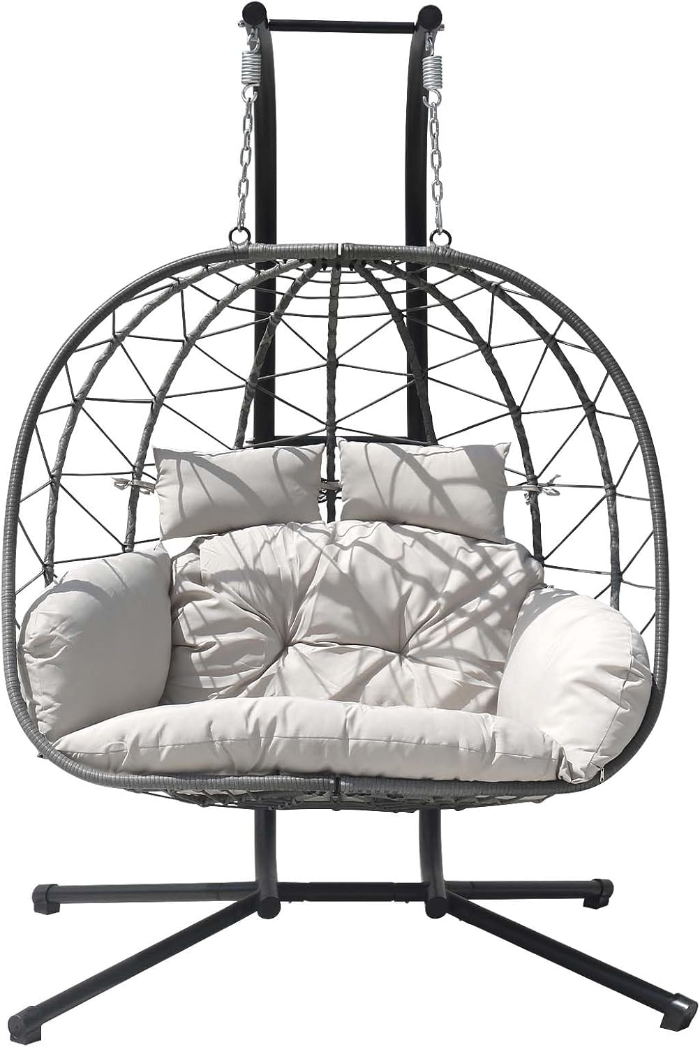 Hanging Egg Chair with Stand Indoor Swinging Chair Outdoor Hammock Egg Chair for Patio, Bedroom, Garden and Balcony (Gray, Large)