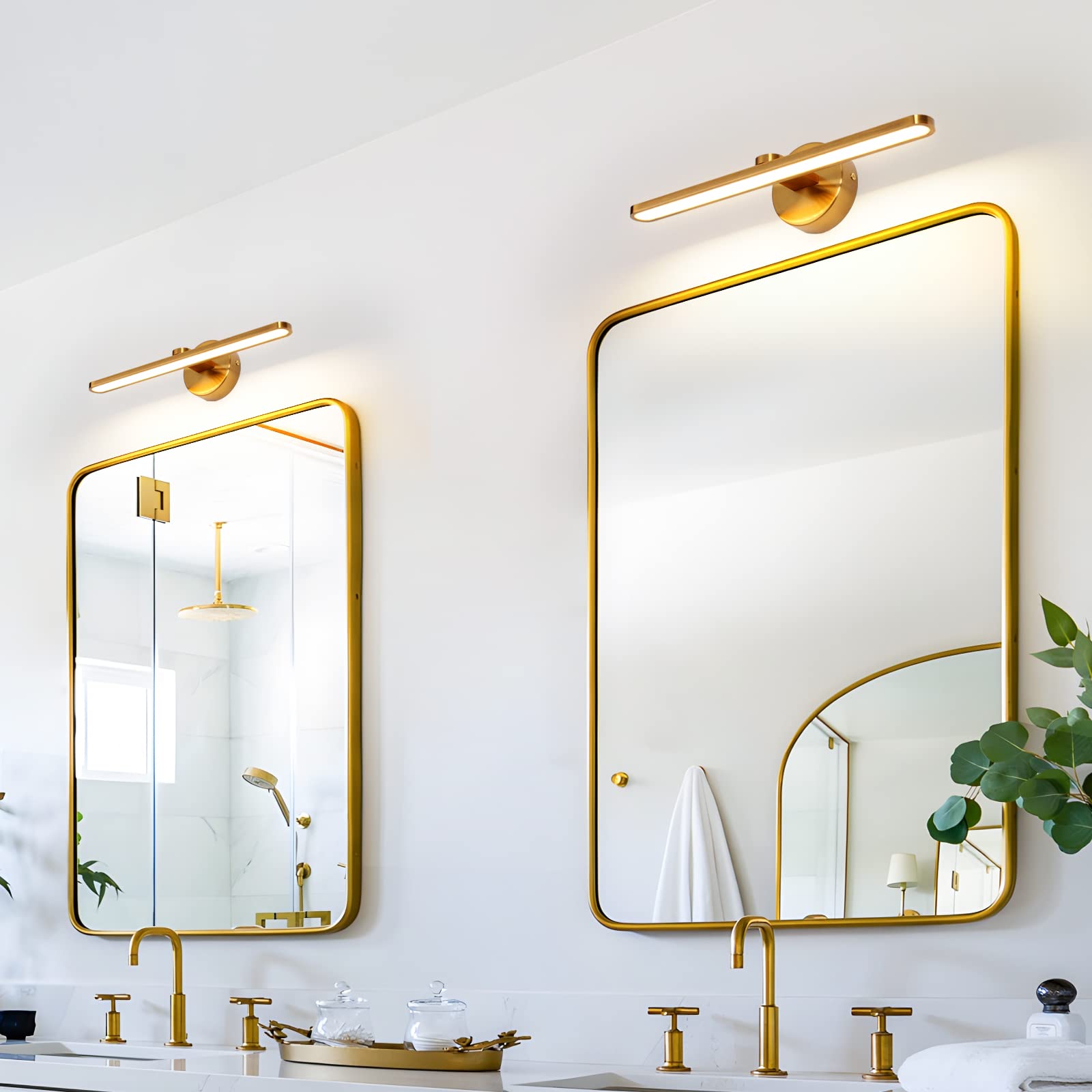 LED Spiegelleuchte Bad Wandleuchte Badezimmer Wandlampe Badlampe Wand 40cm, 12W Modern Bilderleuchte 3000K Spiegelbeleuchtung Messing Spiegellampen für Keller Küche Badschrank