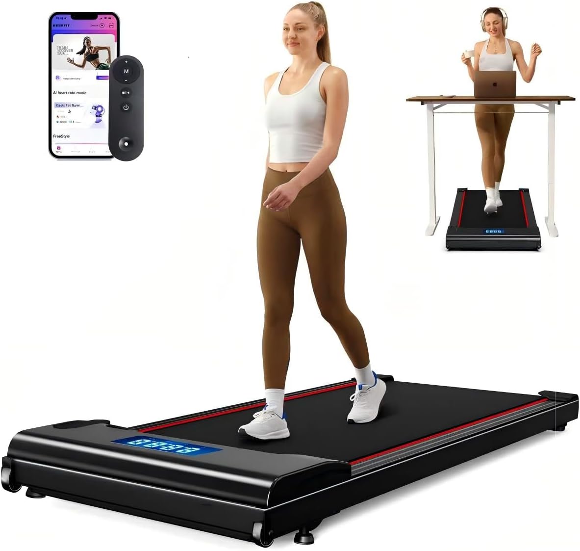 NeoSilent Walking Pad Under Desk Treadmill for Home with BLDC Core and Extra-Large Belt, App and Remote Control,Compact and Portable for Small Space