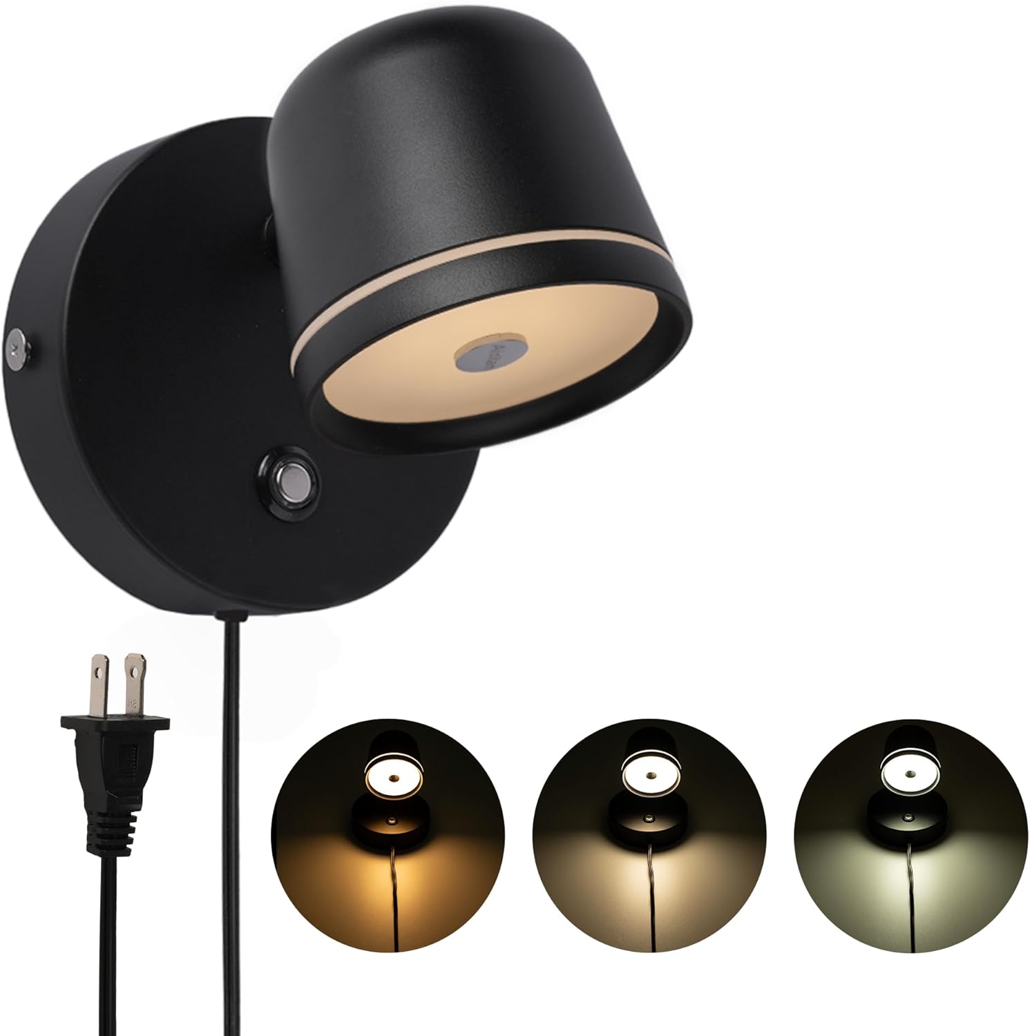 Aisilan Plug in Wall Sconce, Dimmable LED Wall Light with Switch, 7W Adjustable Anti-Glare Bedroom Sconce, Matte Black Aluminum Wall Lamp for Living Room & Bedside