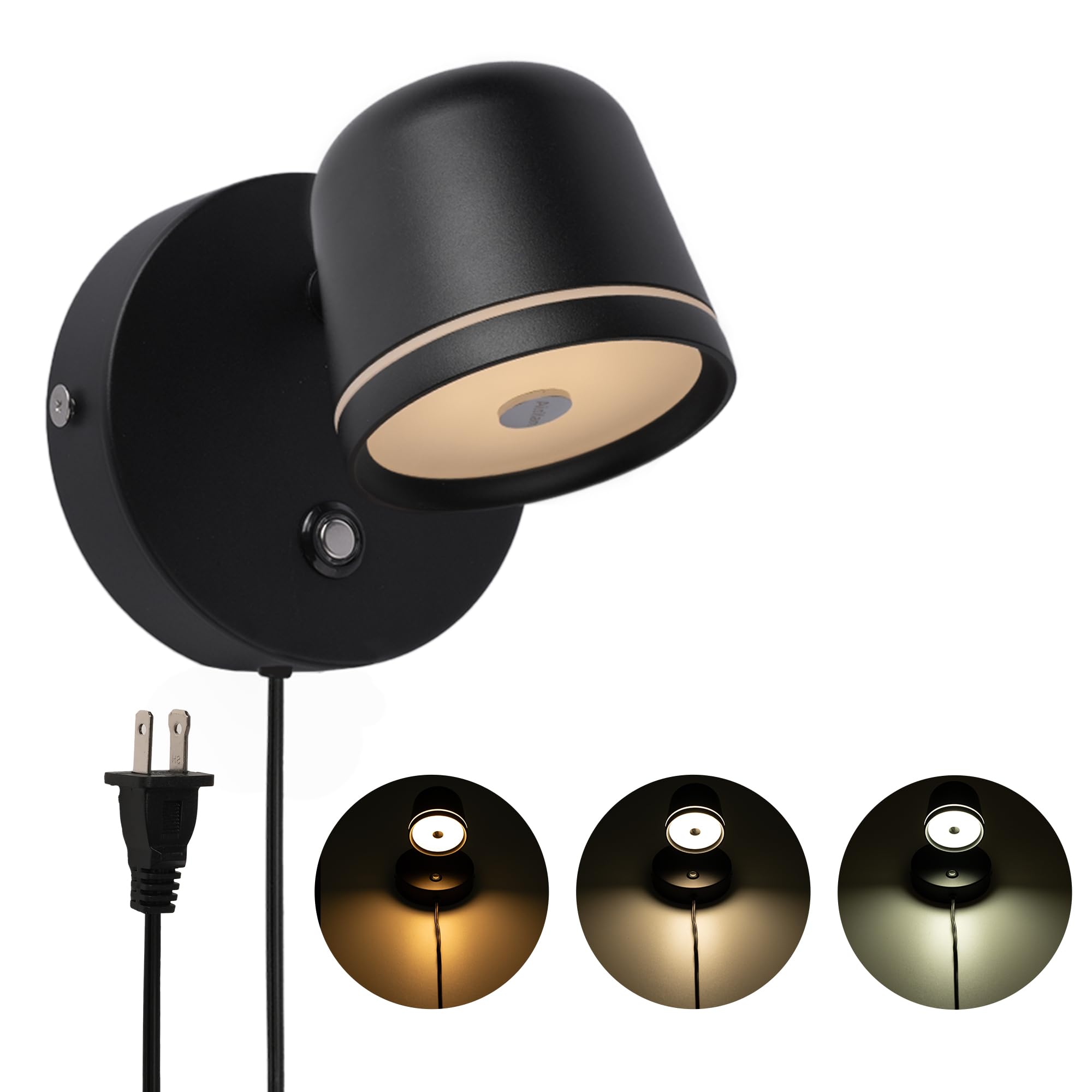 Aisilan Plug in Wall Sconce, Dimmable LED Wall Light with Switch, 7W Adjustable Anti-Glare Bedroom Sconce, Matte Black Aluminum Wall Lamp for Living Room &amp; Bedside