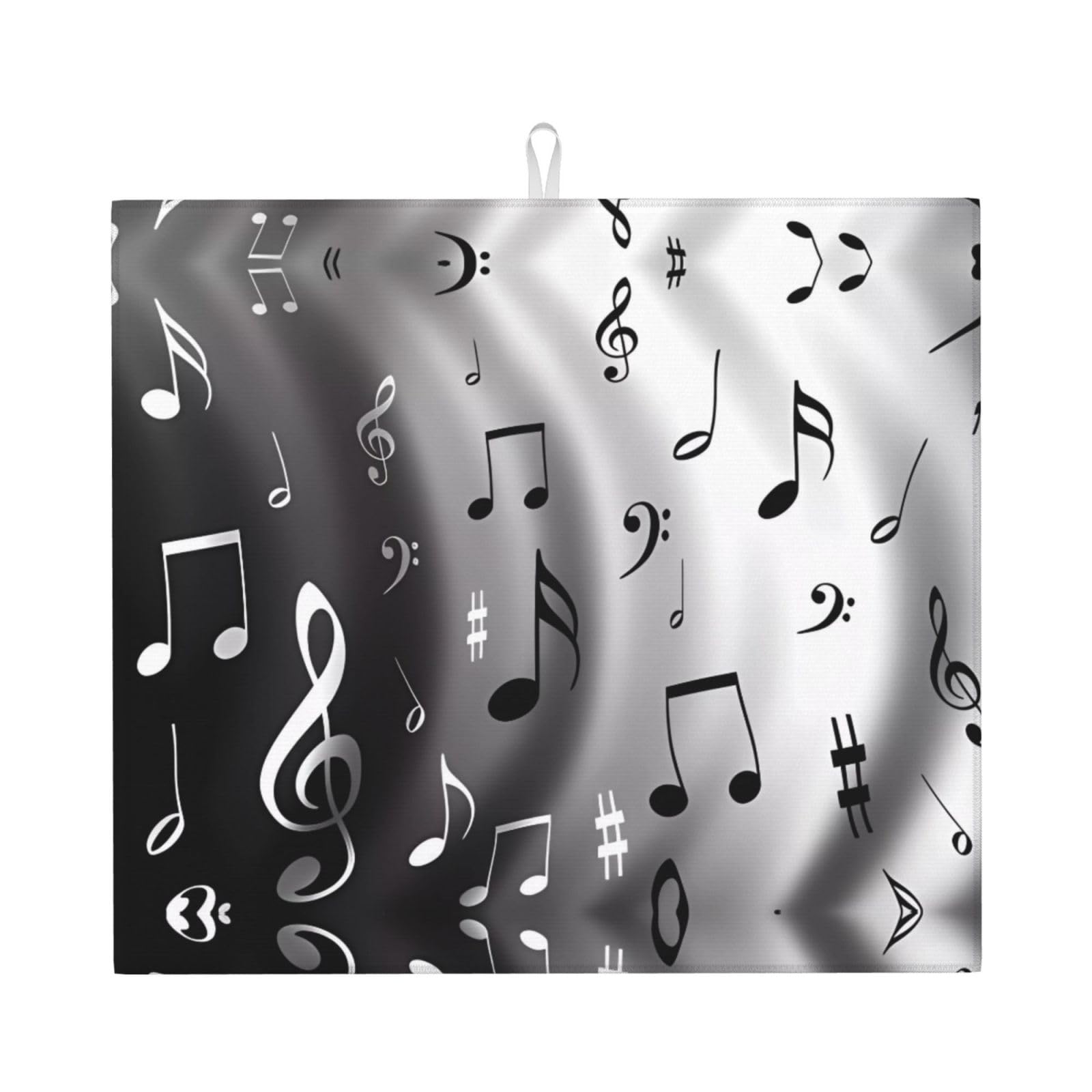 WHJSSF music Prints Kitchen Drying Mat - Absorbent Dish Drying Throw with Colorful Prints, Quick-Dry Countertop Layer for Dishes & Appliances - Non-Slip & Foldable