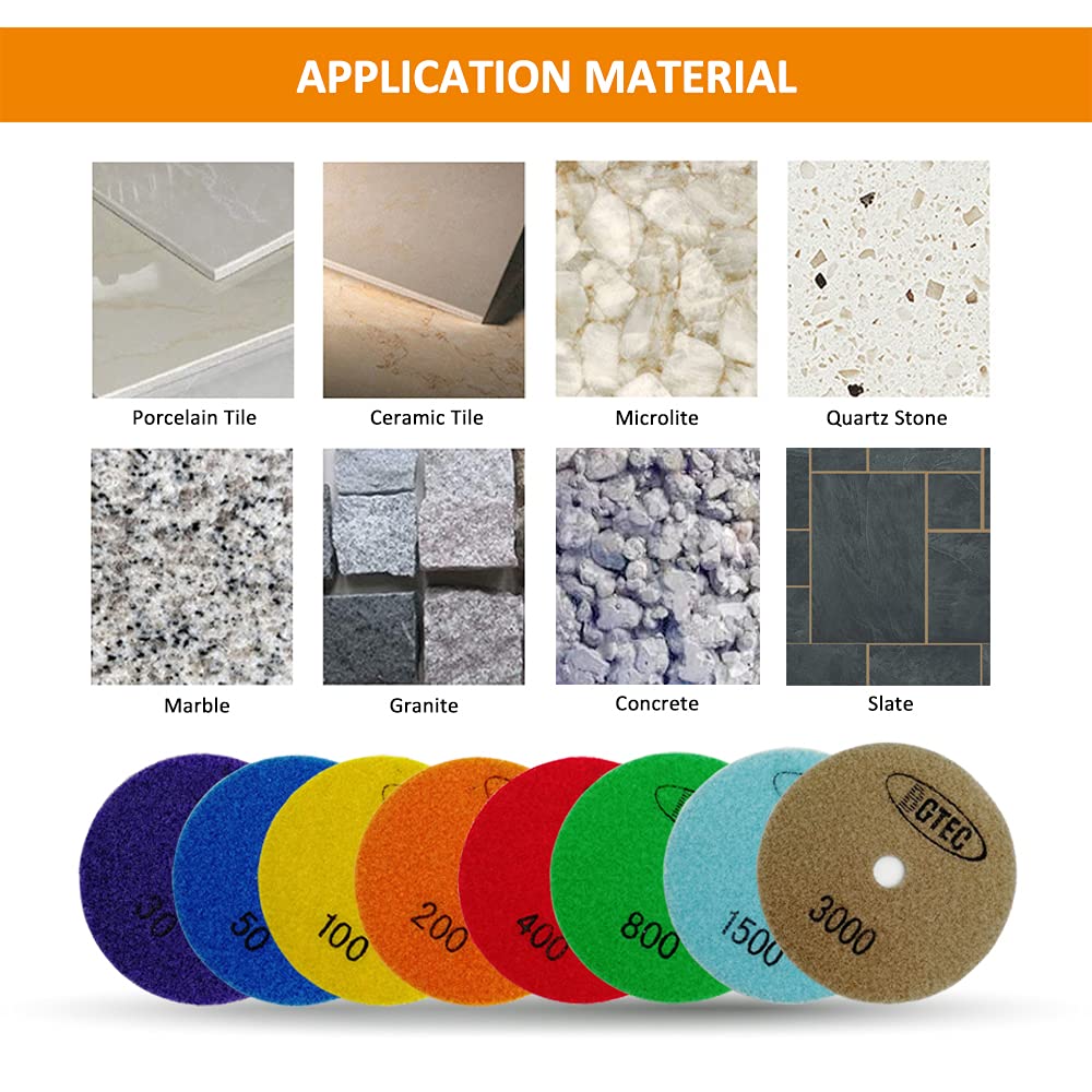 BGTEC Set di Tamponi per Lucidatura Diamantati a Secco da 100 mm Set di Tamponi per Lucidatura Bianchi da 8 pezzi per Lucidatura del Controsoffitto in Pietra di Marmo di Granito e Quarzo