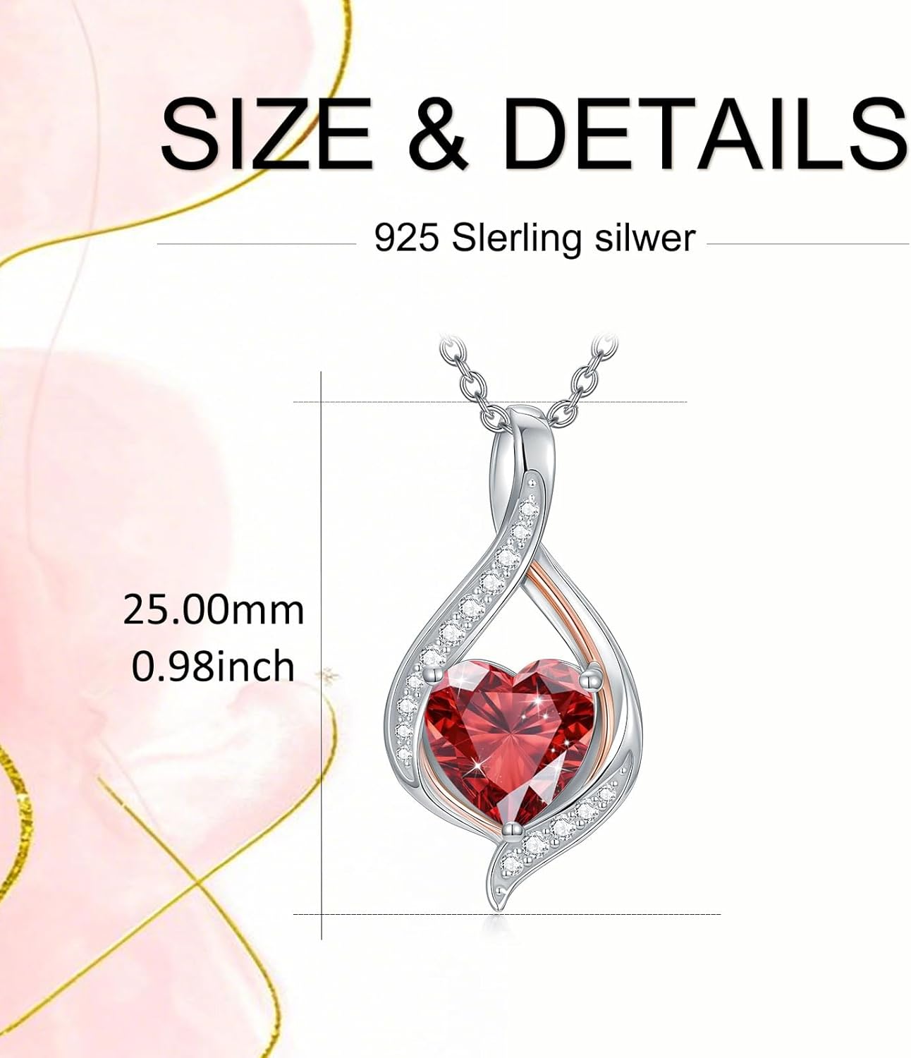 MRENITE White Gold Plated Diamond Cut Heart Birthstone Necklace with Moissanite, Infinity Heart Birthstone Pendant Necklaces Gift for Women Wife Girlfriend Her Mothers Day - Image 4