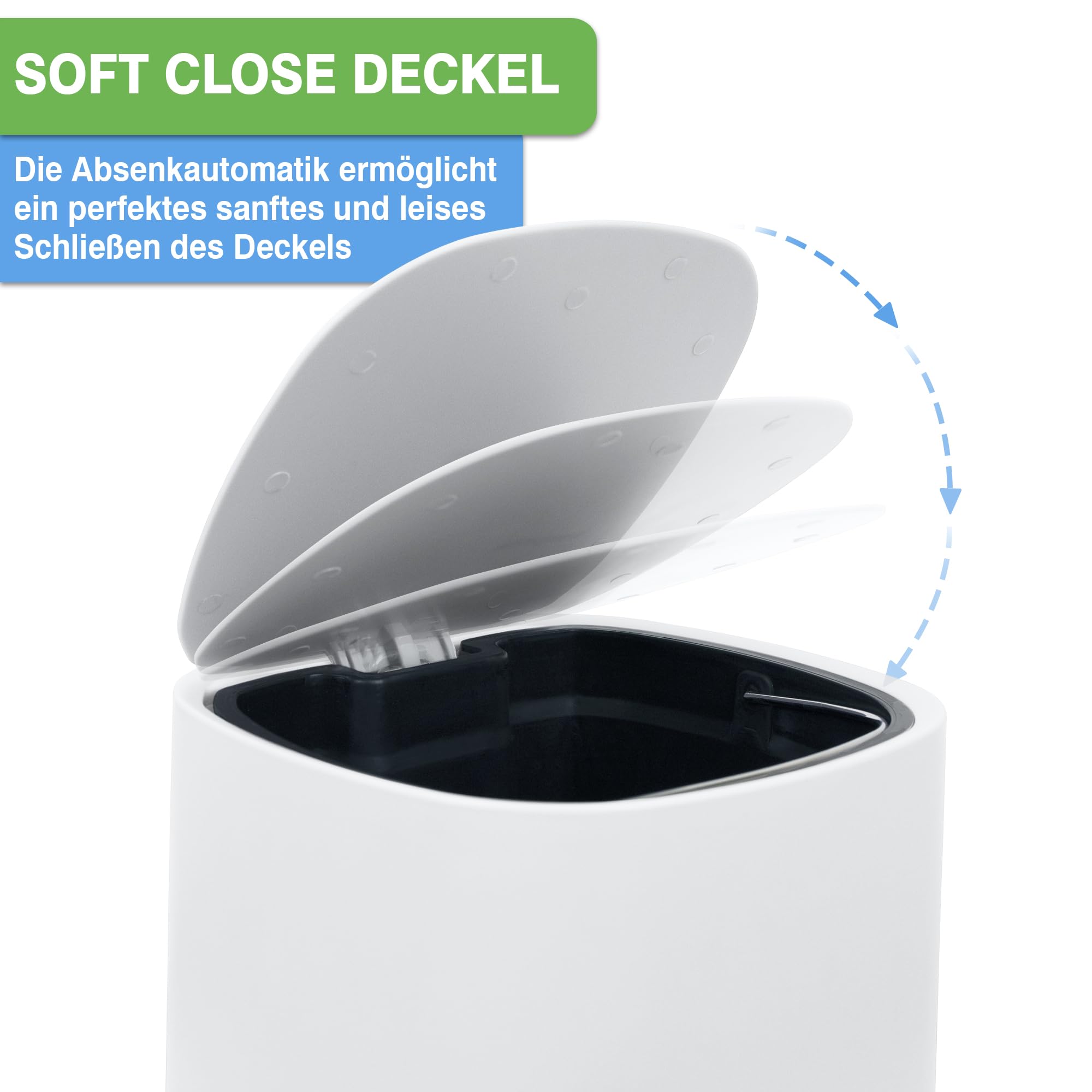 YourCasa Mülleimer Bad [5L] - Elegantes Design - Badeimer - Kosmetikeimer Badezimmer Klein - Badmülleimer mit Deckel und Softclose – Abfalleimer Toilette WC - herausnehmbaren Inneneimer (Weiss)