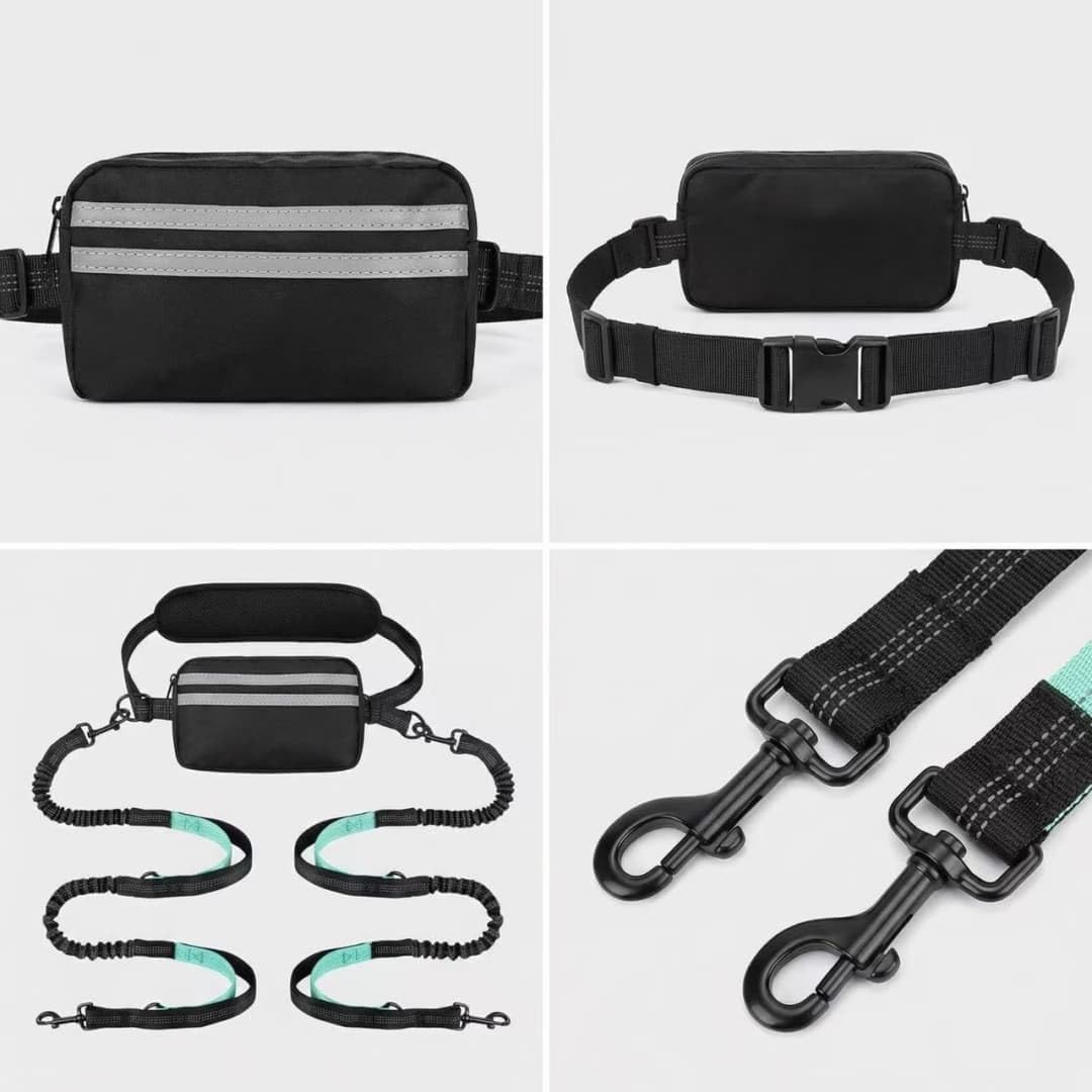 Hands-Free Dual Dog Leash, Bungee Waist Leash with Pouch for Running Walking Hiking (style9, one Size)