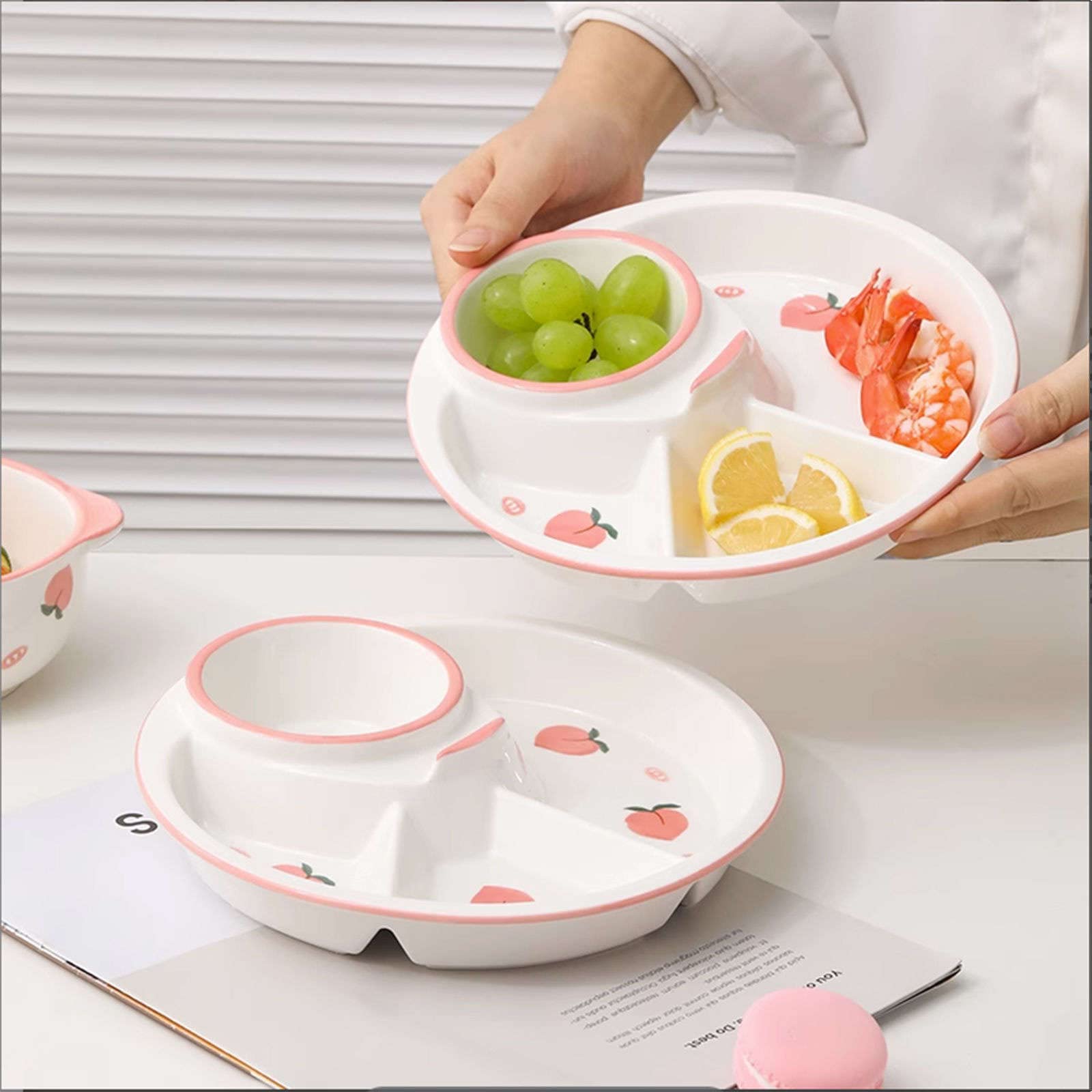 Assiettes à dîner divisées, assiette de contrôle du régime, assiettes, des portions, for adultes, petit-déjeuner-pêche-assiette pêche(Plate)