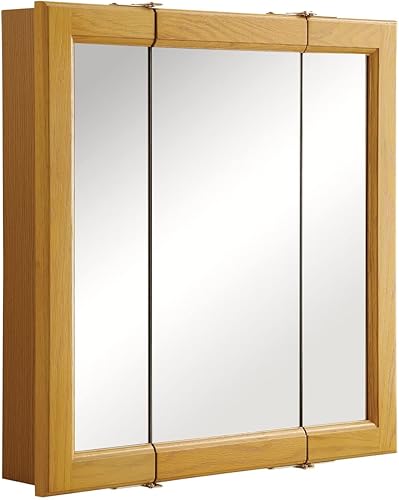 Design House Botiquín de baño de 24 pulgadas, montaje en pared, espejo, roble miel, 545277-HOK