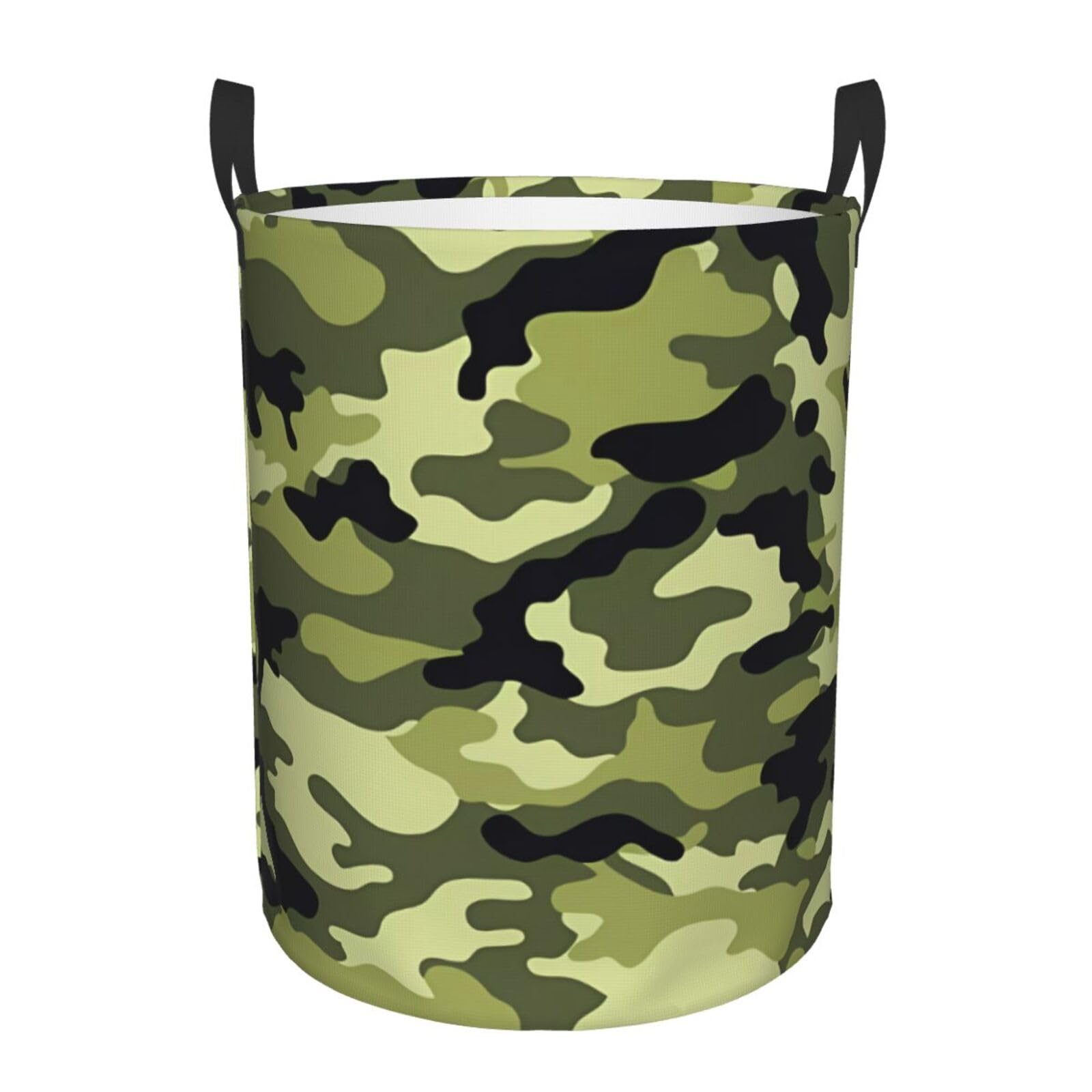 S Circular Hamper Camo Green Print Storage Basket for Home