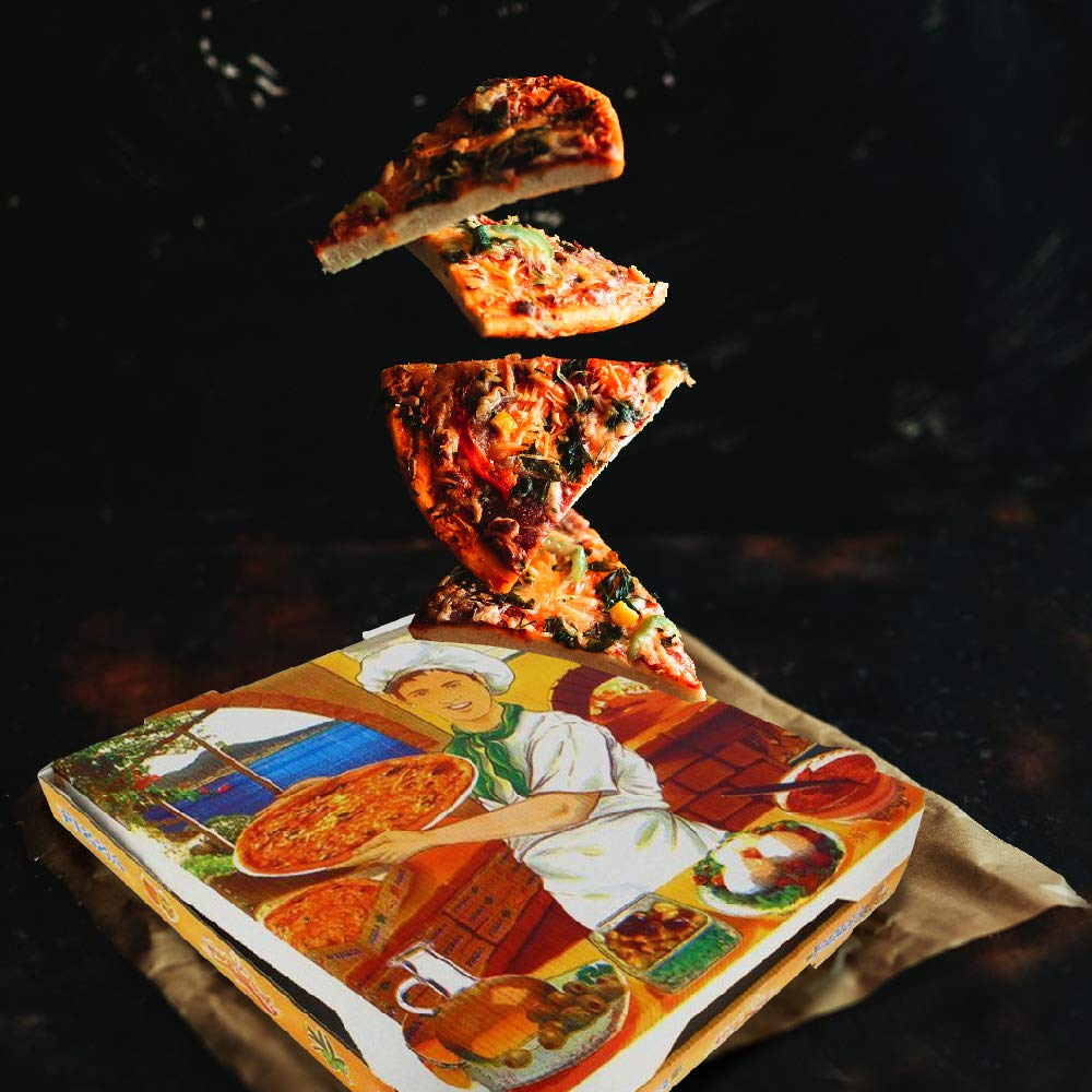 100 uds - Caja para pizza diseño Vesubio - tamaño 26x26x3,5 cm - Anónimas - Cartón microcanal compostable