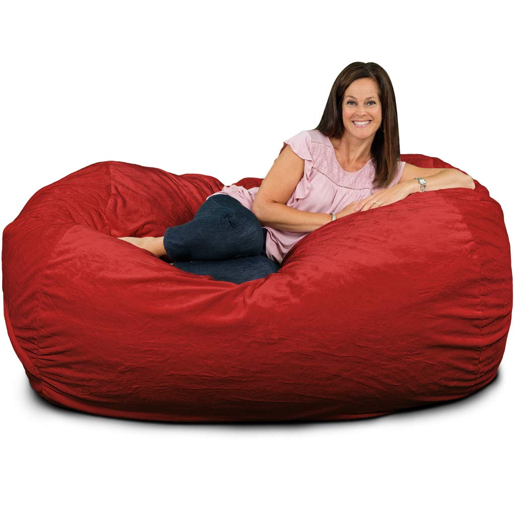 ULTIMATE SACK Lounger Bean Bag Chair, Oversize Bean Bag Chair for Adults, Comfy Chair Bean Bag Couch Lounge Sofa Loveseat Furniture | Red Fur