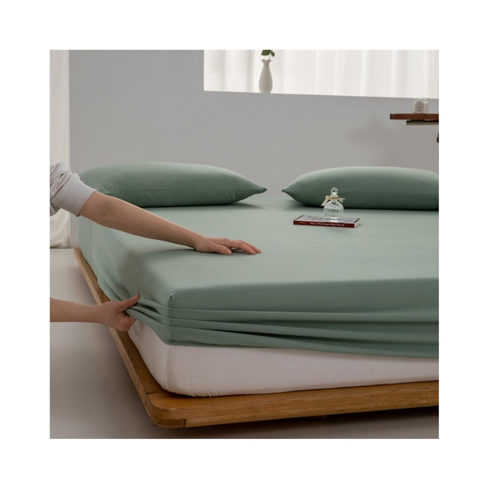 Drap-housse doux en pur coton vert 120x200 cm confort supérieur
