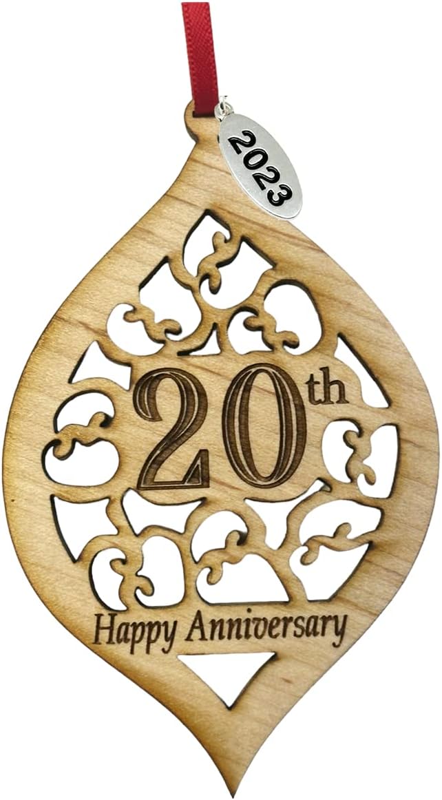 Twisted Anchor Trading Anniversary Ornament 2022 - Happy Anniversary Ornament, Beautiful Laser Cut Wood Detail - Comes in a Pretty Organza Gift Bag so It's Ready for Giving (20th Anniversary)