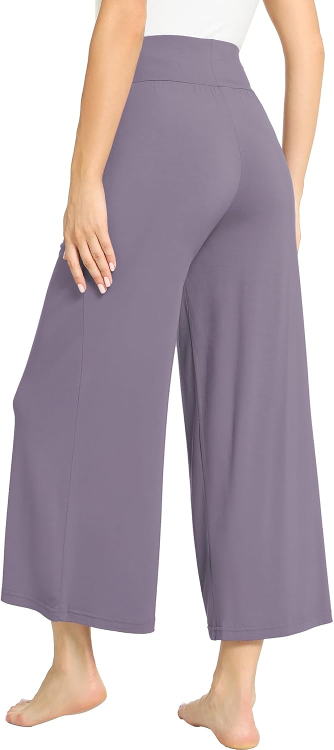 GYS Bamboo Viscose Wide Leg Palazzo Cropped Pants, High Waist Capris Cloud-Soft Pajama Pants with Pockets, Flowy Yoga Pants - Image 4