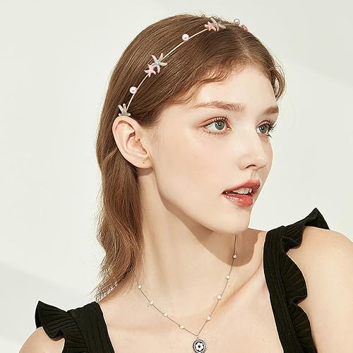 Miniatura 5 de Paquete de 3 diademas de cristal de estrella de mar y sirena con diamantes de imitación, hechas a mano, concha de mar con cuentas de moda,
