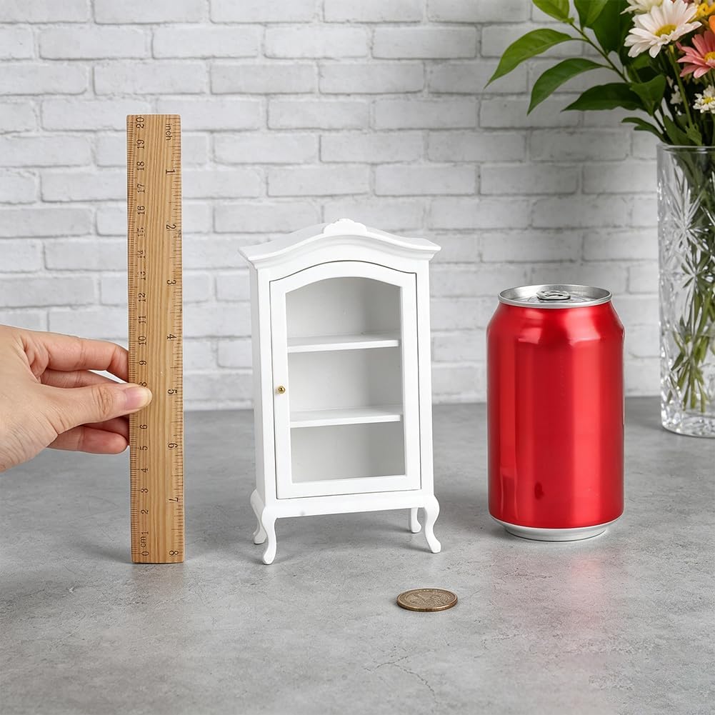 FINGERINSPIRE 3.4x1.5x6.3Inch Dollhouse Display Shelf Wood Miniature Bookshelf Organizer White 1:12 Scale Display Stand Micro Landscape Dollhouse Accessories for Adults Craft Mini Furniture Collection image 3