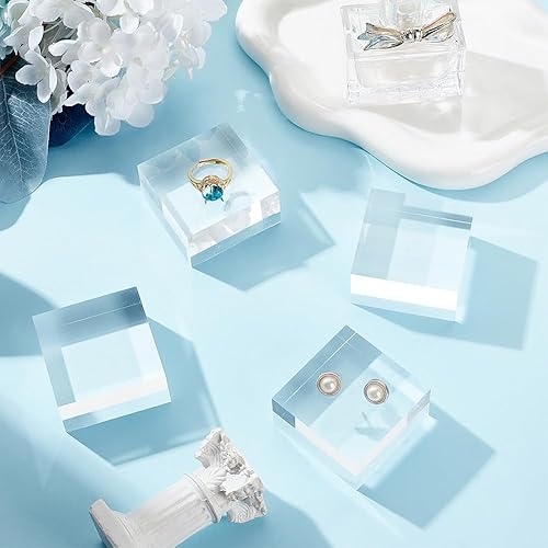 Miniatura 5 de OLYCRAFT 2 cubos de acrílico transparente de 2 x 2 x 0.9 pulgadas, bloque de exhibición cuadrado de acrílico rectangular transparente pulido, bloque