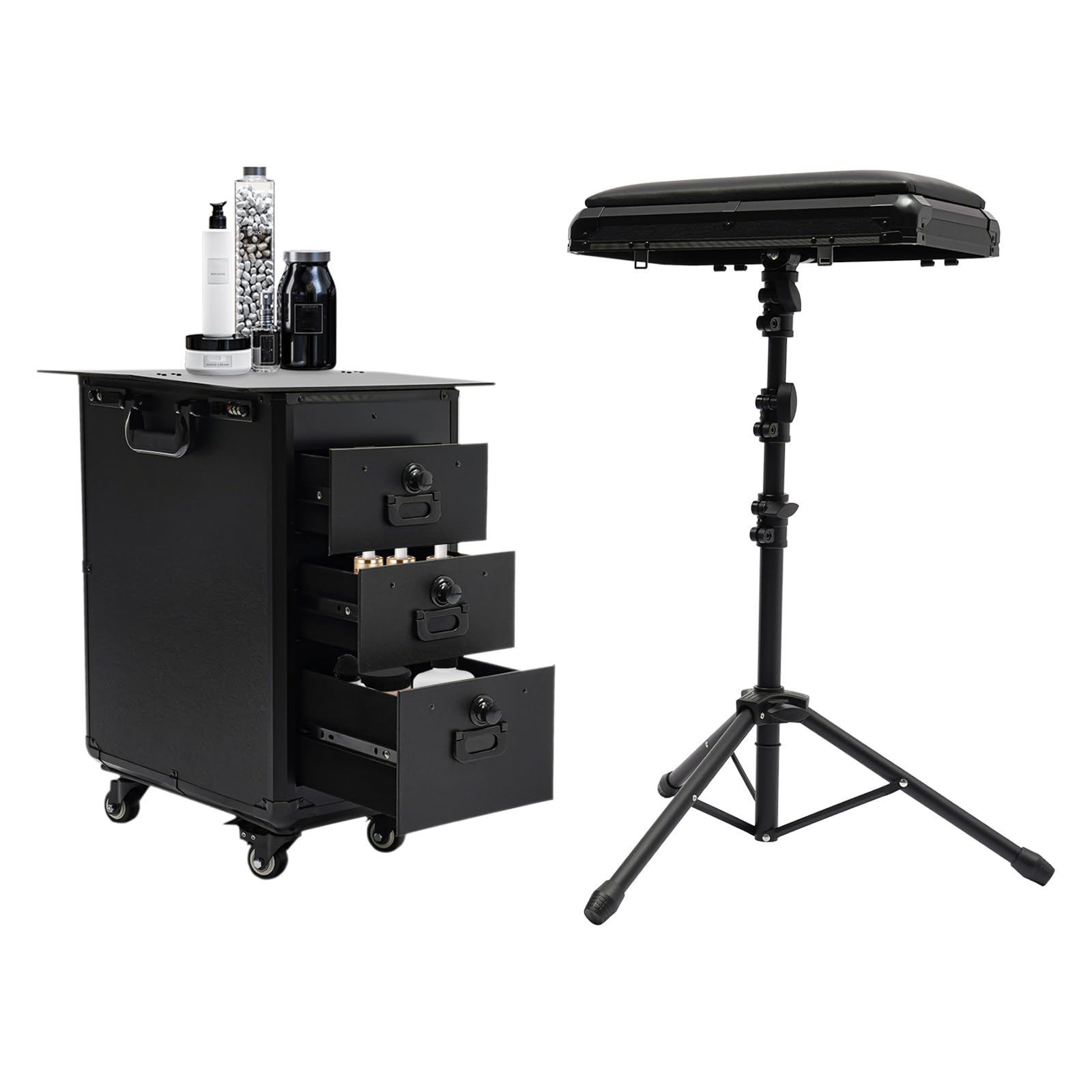 Professional Tattoo Rolling Storage Case, Tattoo Accessories Large Storage Space with Adjustable Freestanding Workstation, 3 Drawers, 3-Digit Lock and Silent Universal Wheels (Acrylic Panel)