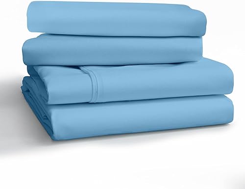 Fab Glass and Mirror DY32-KS0 - Juego de sábanas de satén 100 % algodón de 300 hilos, tamaño King, color azul cielo, 4 piezas, 1 encimera, 1 sábana