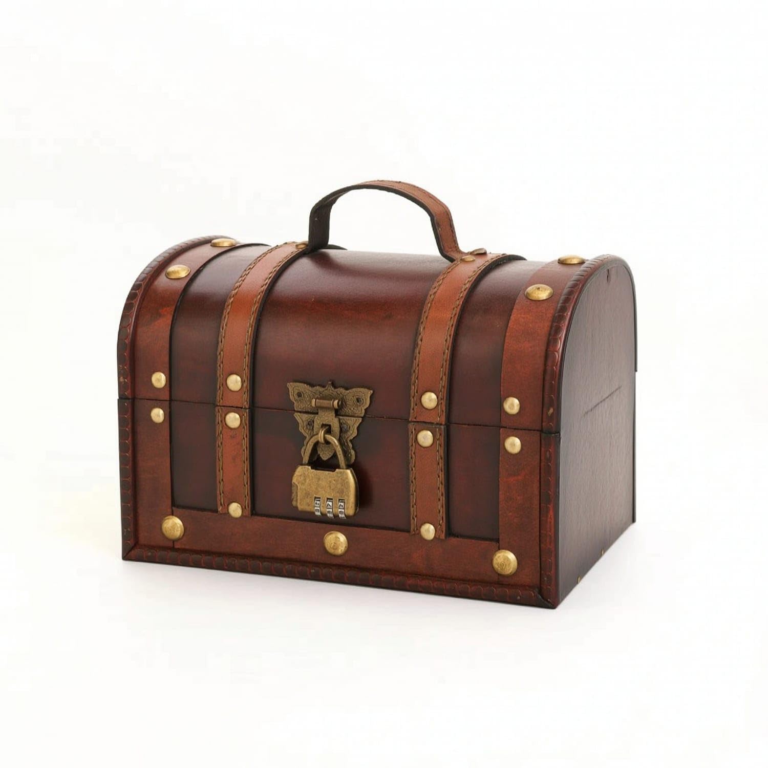 Ojiva® Antique-Style Wooden Storage Chest Tabletop Wooden Chest with Curved Lid Rectangular Decorative Trunk Stylish for Decorators, Collectors, Home Decor, Escape Rooms, Red Combination Lock-image-45