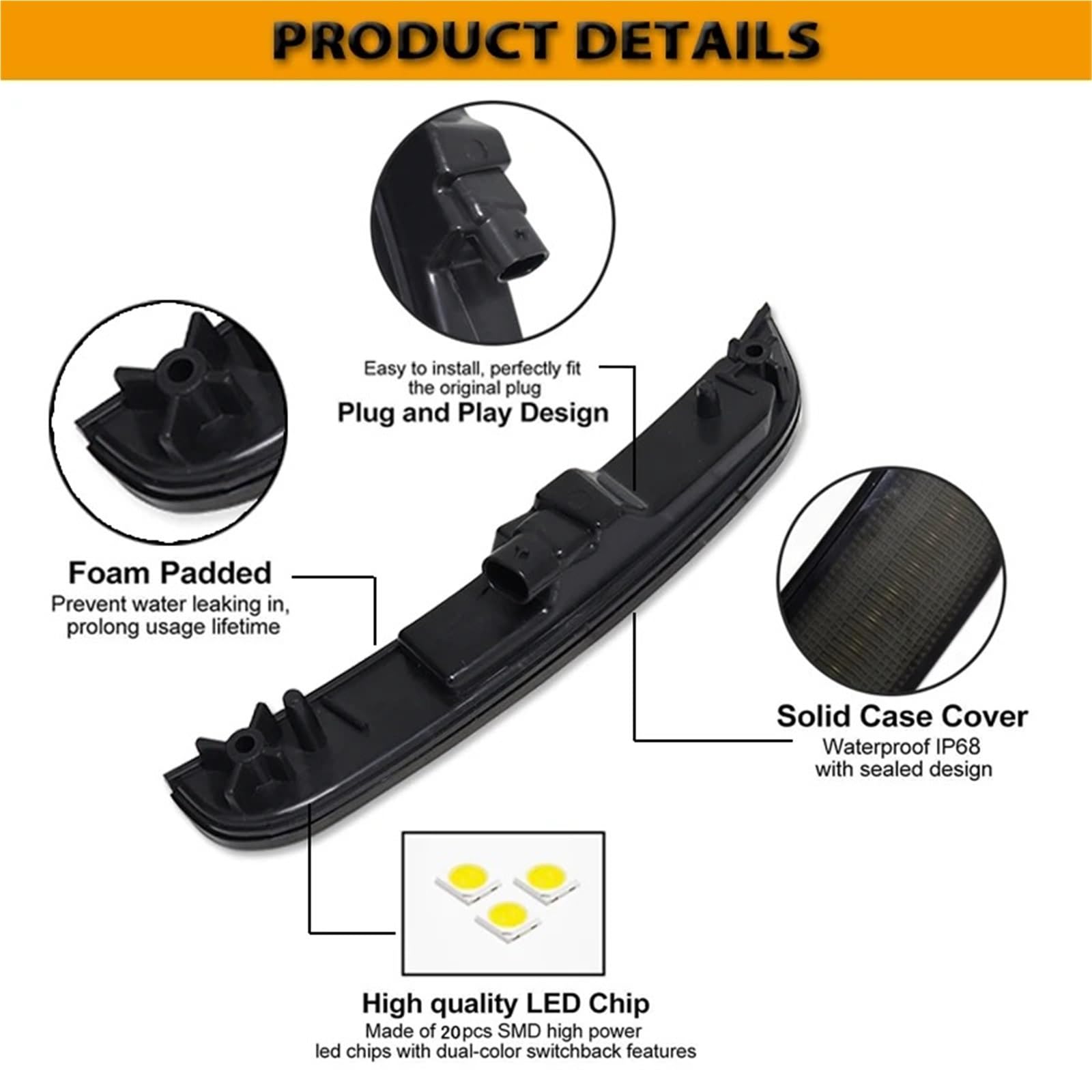 Voiture Clignotant Latéral Pour Chrysler 300 2015 – 2021 Feu De Position Pour Pare-chocs Avant/arrière Voiture Stationnement Clignotant Avant Ambre 12V Feux Position Latéraux(4pc Front Rear LED D)