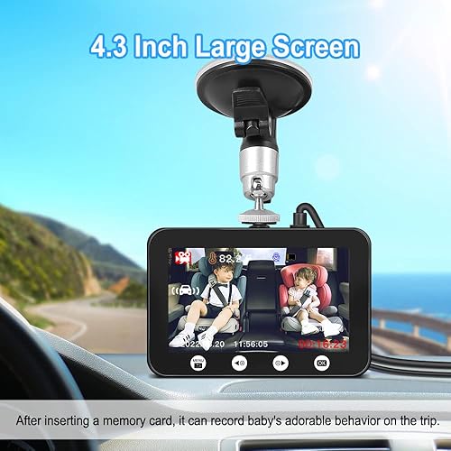 Miniatura 5 de VSYSTO Cámara de espejo de coche para bebé, pantalla HD de 4.3 pulgadas, visión nocturna infrarroja, cámara de visión trasera, grabación de audio,