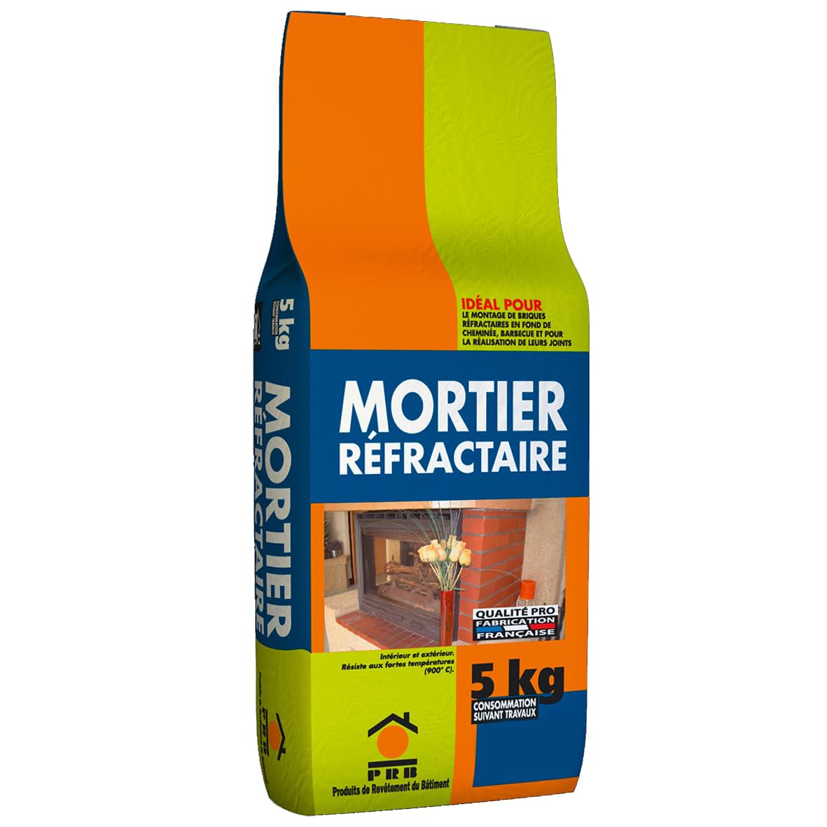 Mortier Réfractaire 5kg - Résistance Thermique jusqu'à 900°C - Enduit Haute Température Prêt à Gâcher pour Cheminées, Fours à Bois, Poêles, Barbecues et Briques Réfractaires - Intérieur/​Extérieur