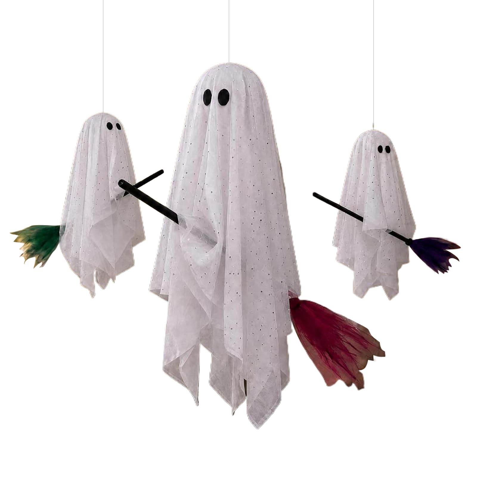 Kexpery Ghost Garden Sculpture with Warm Lights and Brooms for Halloween