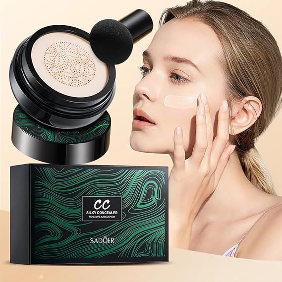 SADOER, Mushroom Head CC Cushion Foundation, HD Brightening Oil Control Formula, Ivory/natural color, 20g (CC air cushion (ivory white) 20g)