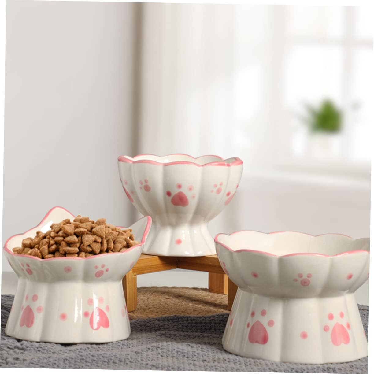 YARNOW 2pcs Elevated Ceramic Cat Bowls for Comfort Stability Neck Design for Indoor Feeding Drinking Spill Pet Feeding