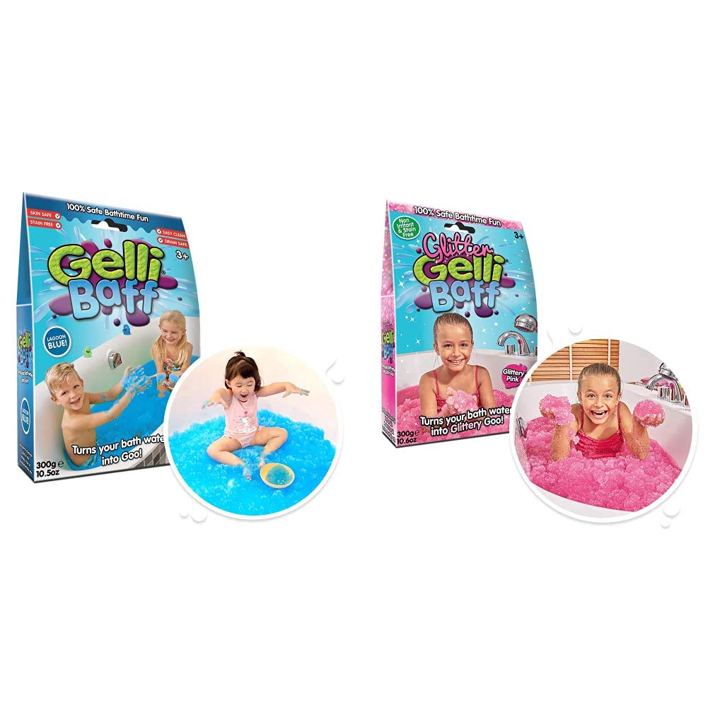 Gelli Baff Blue, 1 Bath Pack, Turn water into colourful goo! Children's Sensory & Bath Toy, Certified Biodegradable Toy & Glitter Gelli Baff Pink, 1 Bath Pack, Turn water into colourful goo!