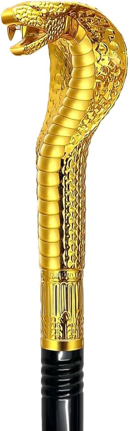 42IN Metal Pimp Cane with Snake Plastic Handle, Egyptian Staff for Pharaoh & Cleopatra Costume Mesmerizing Cosplay Prop for Halloween