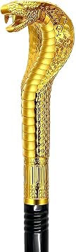 42IN Metal Pimp Cane with Snake Plastic Handle, Egyptian Staff for Pharaoh & Cleopatra Costume Mesmerizing Cosplay Prop for Halloween