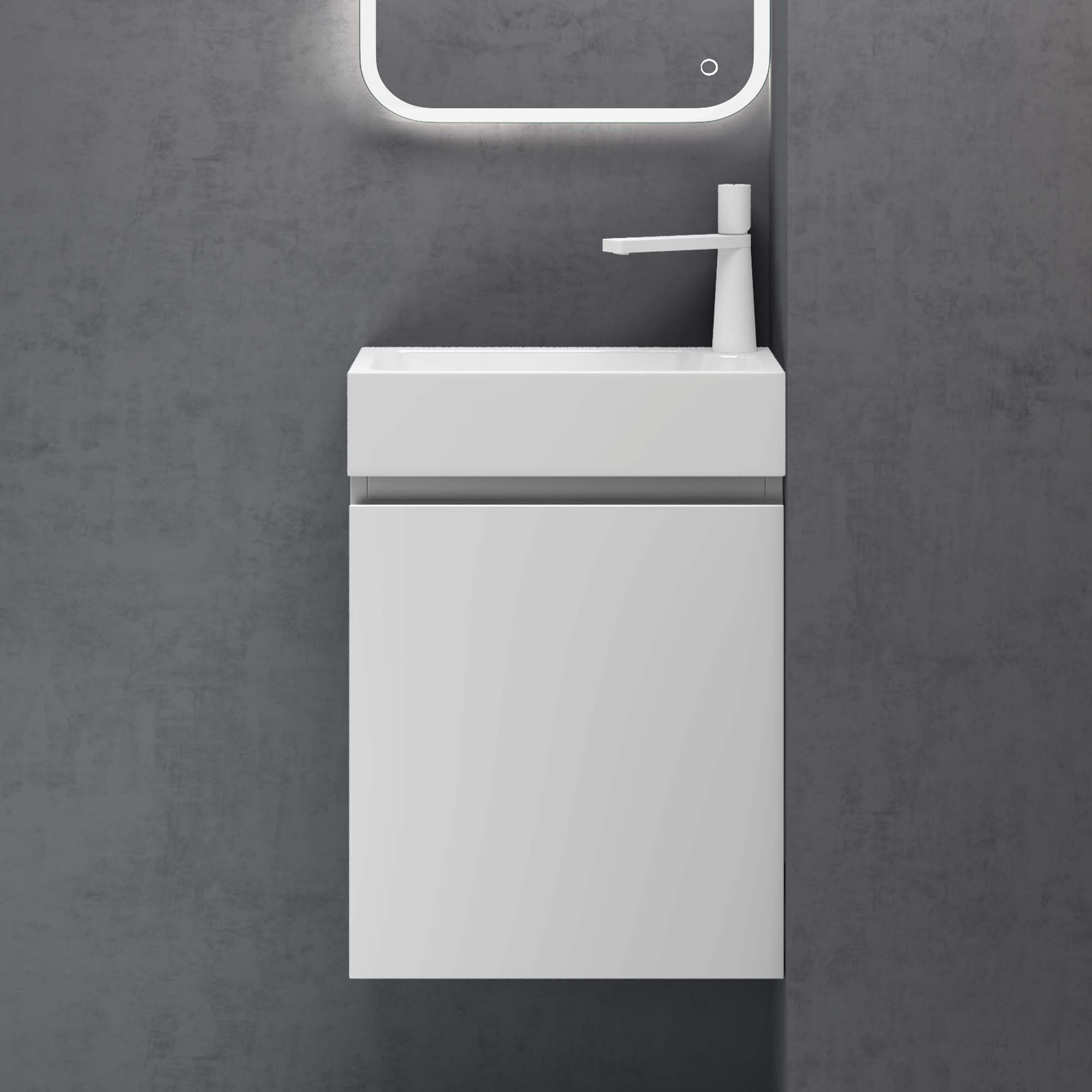 doporro Badmöbel Set Waschtisch mit Unterschrank Waschbecken-Unterschrank für Gäste-WC 46cm in matt weiß Design Waschplatz Wandmontage Pisa 02