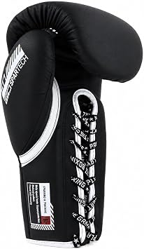 Playerz SparTech Lace Boxing Gloves - Dual-Layered Foam Padding, Premium Microfibre, Vegan-Friendly, Sizes 10oz-16oz, for Sparring, Pad Work, and Bag Training - Classic White/Black