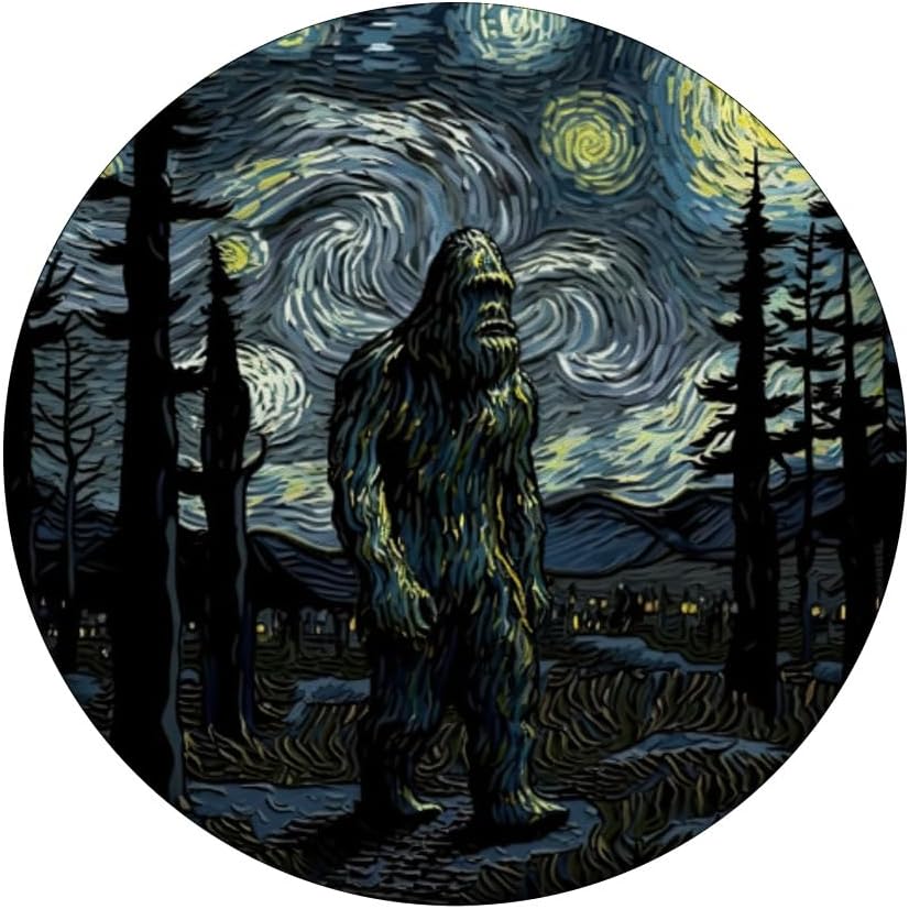 Bigfoot Starry Night Sasquatch Van Gogh Sky Painting Art PopSockets Adhesive PopGrip - Image 3